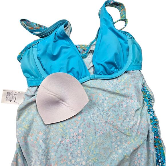 Lands' End Ruched Sides V-Neck Underwire Tankini Top Micro Floral Size 6 - Picture 7 of 12